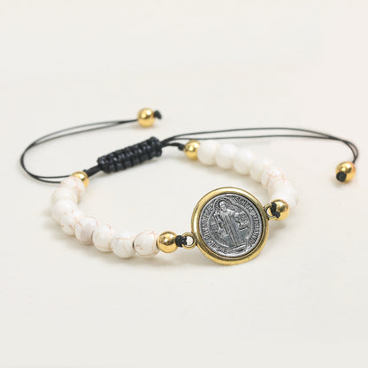 Amen Artisan Turquoise Beads Saint Benedict Medal Adjustable Bracelet