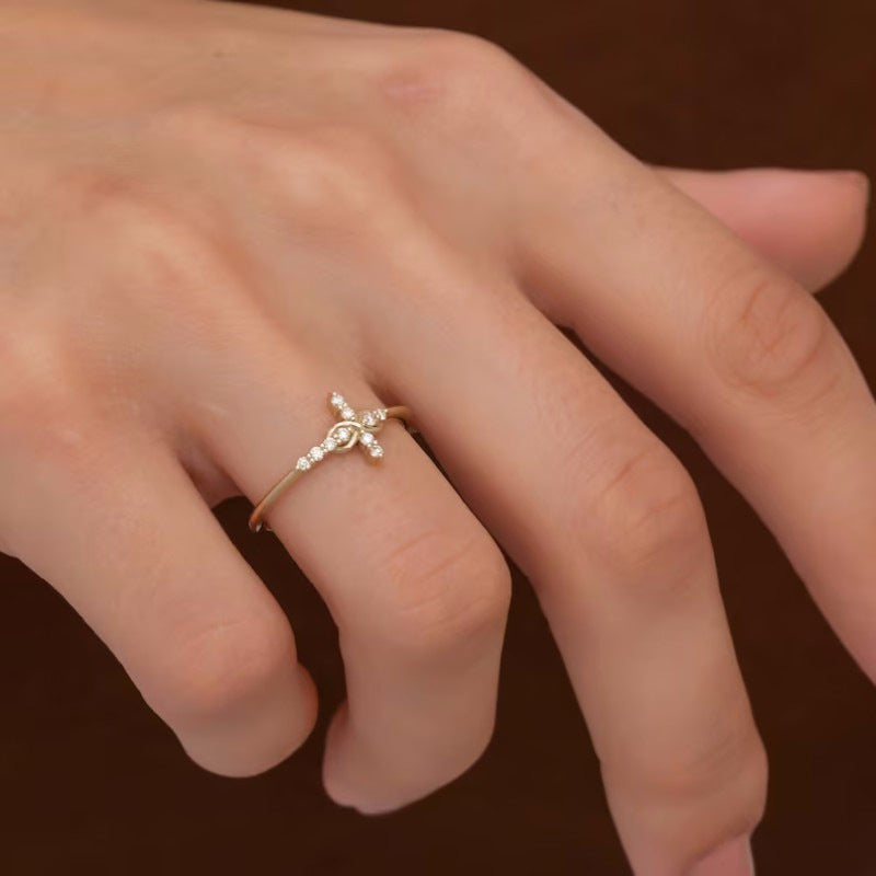 $0.99 Deal - Natural Round Diamond Yellow Gold Cluster Cross Ring
