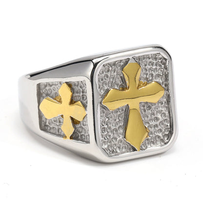 Amen Artisan Vintage Cross Stone Texture Titanium Steel Ring