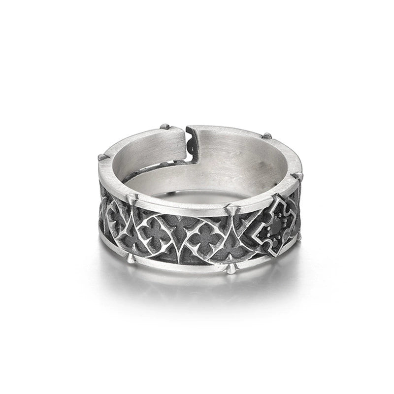 Anillo abierto ajustable con cruz floral vintage artesanal de Amén