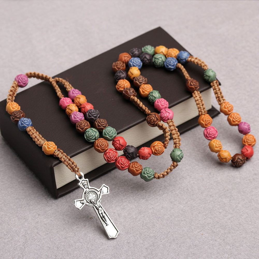 Multi-Color Carved Rose Rosary - Elegant and Vibrant Prayer Beads