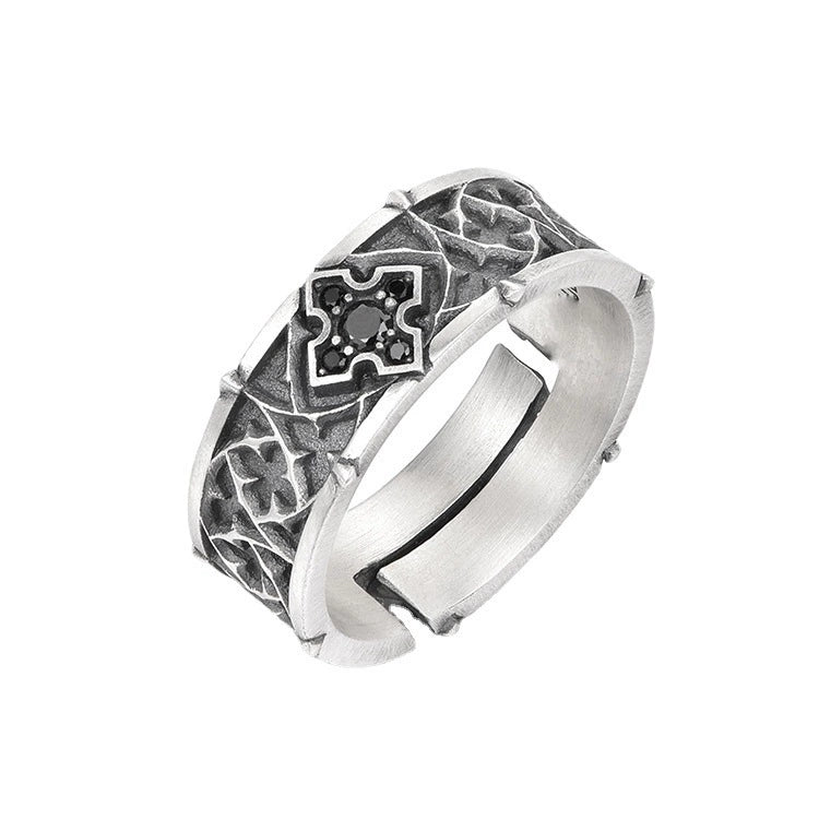 Anillo abierto ajustable con cruz floral vintage artesanal de Amén