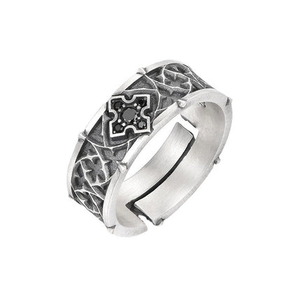 Anillo abierto ajustable con cruz floral vintage artesanal de Amén