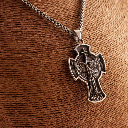 St Michael the Archangel Cross Pendant – Vintage Gold & Silver Necklace - Amen Artisan