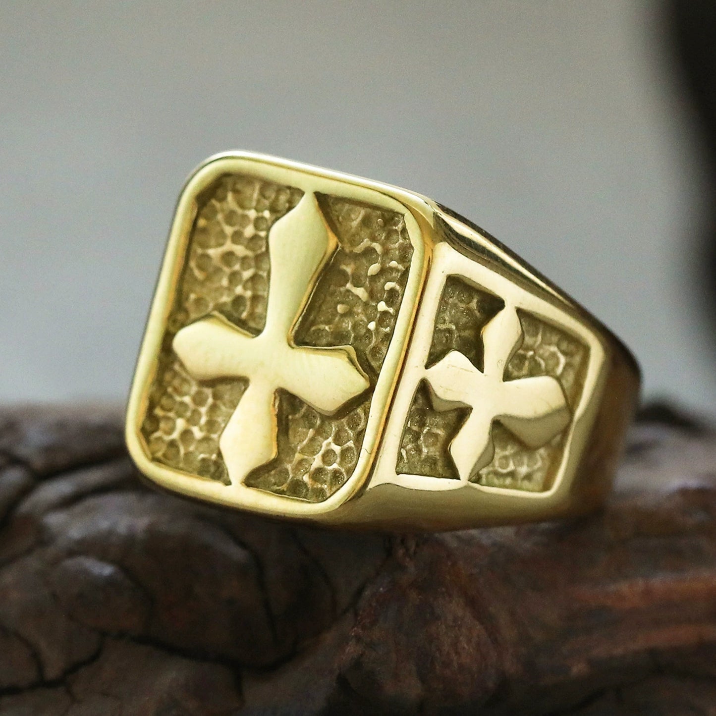 Amen Artisan Vintage Cross Stone Texture Titanium Steel Ring