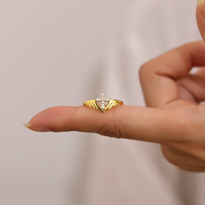 Wings Diamond Cross Ring