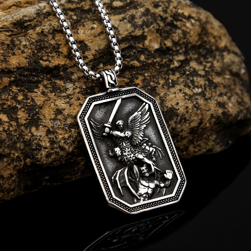 Classic Style St. Michael the Archangel Protection Stainless Steel Pendant Necklace