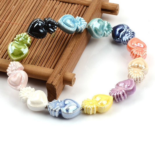 Sacred Heart Ceramic Beads Stretch Cord Bracelet - Amen Artisan