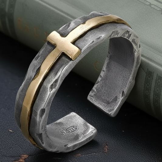 925 Sterling Silver Brass Cross Ring