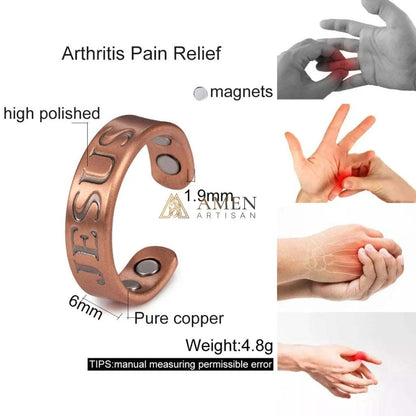 Copper Jesus Magnetic Ring Amen Artisan