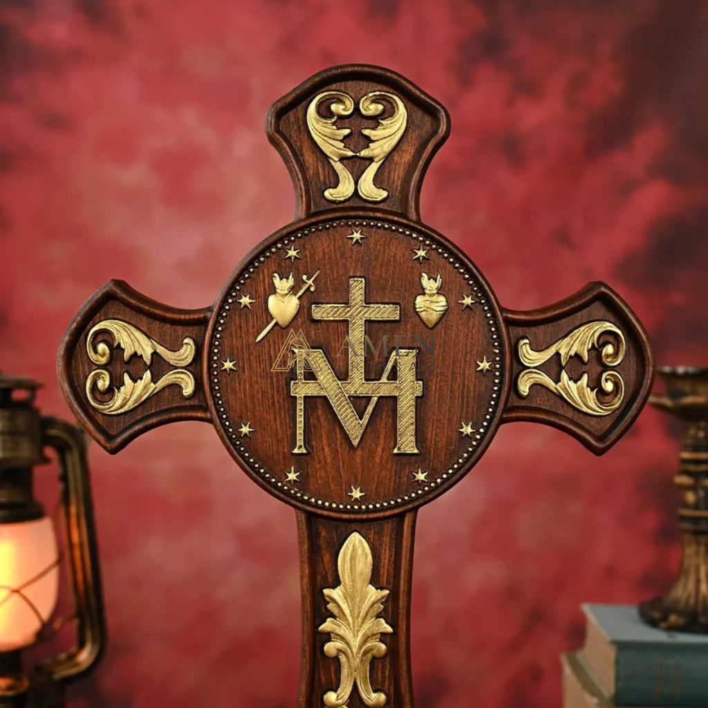 Miracle Medal Wood Carving Amen Artisan