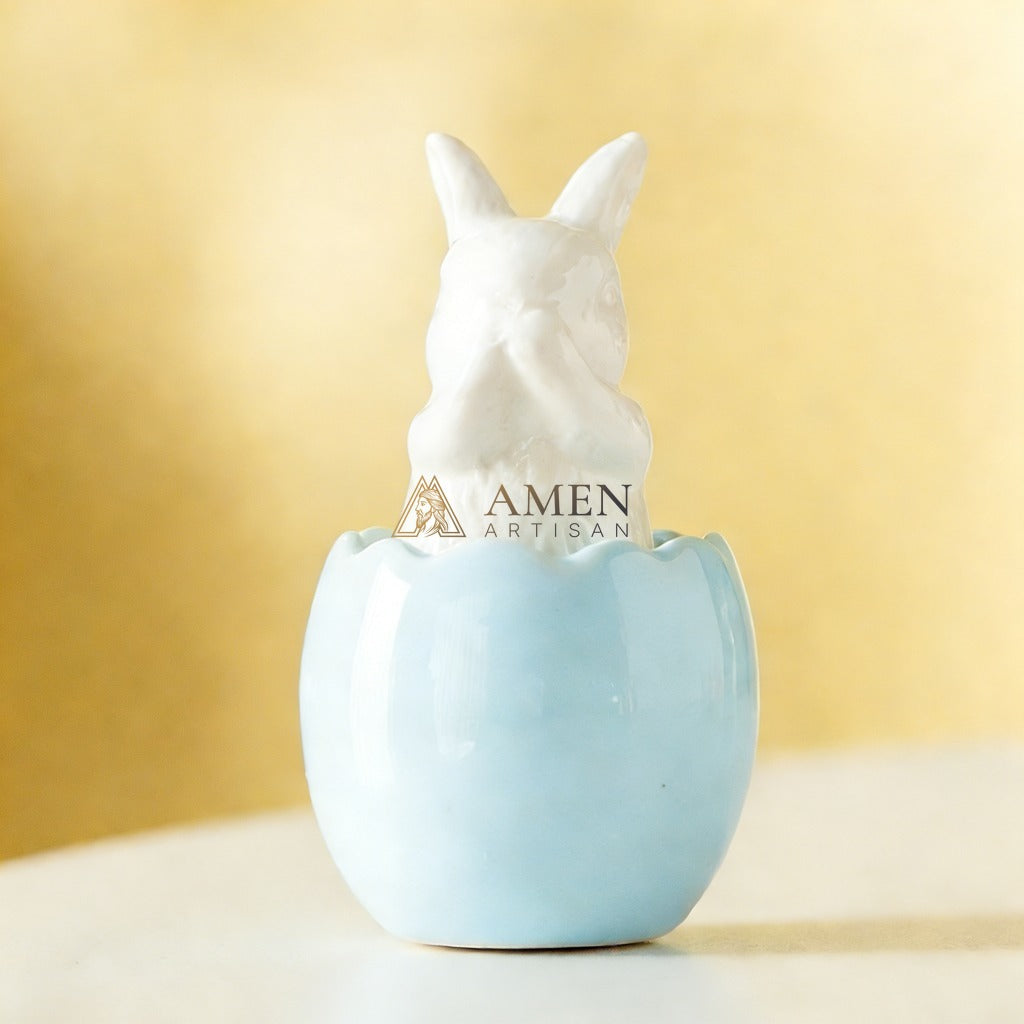 Easter Ceramic Bunny Egg Statue Amen Artisan