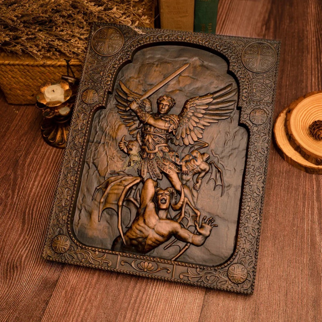 Archangel Michael Wood Carving Amen Artisan