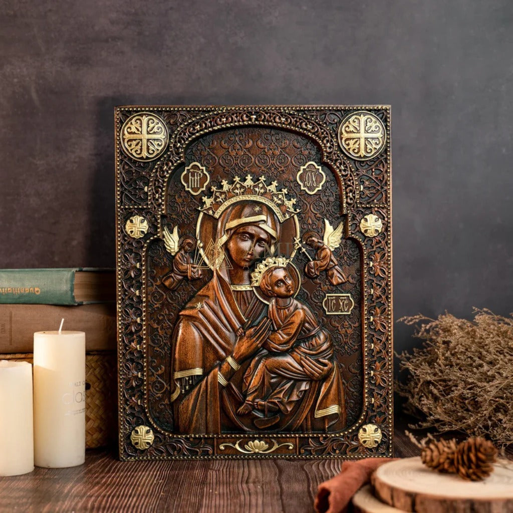 Our Lady of Perpetual Wood Carving Amen Artisan