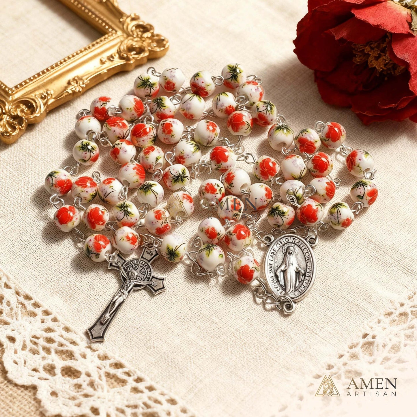 Poppy Ceramic Rosary Amen Artisan