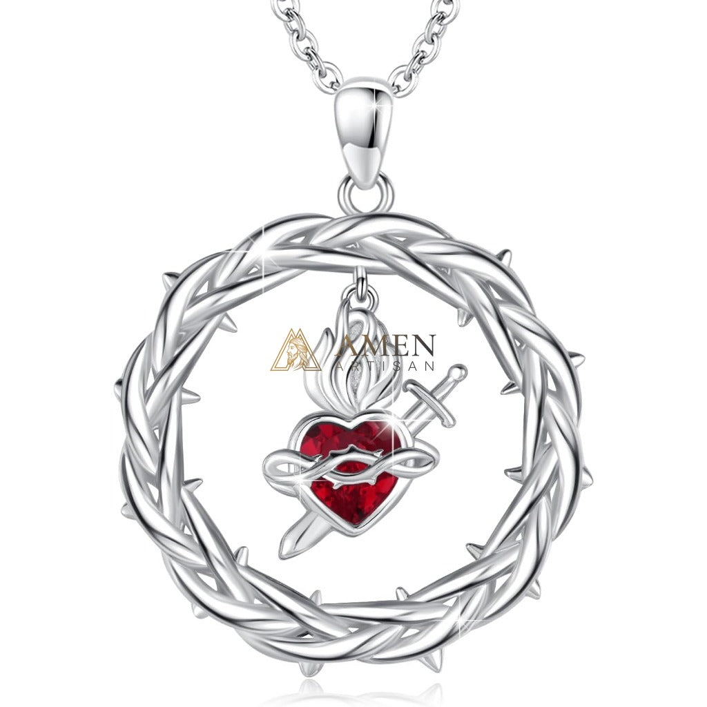 Crown of Thorns Sacred Heart Pendant Necklace Amen Artisan