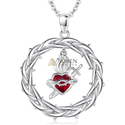 Crown of Thorns Sacred Heart Pendant Necklace Amen Artisan