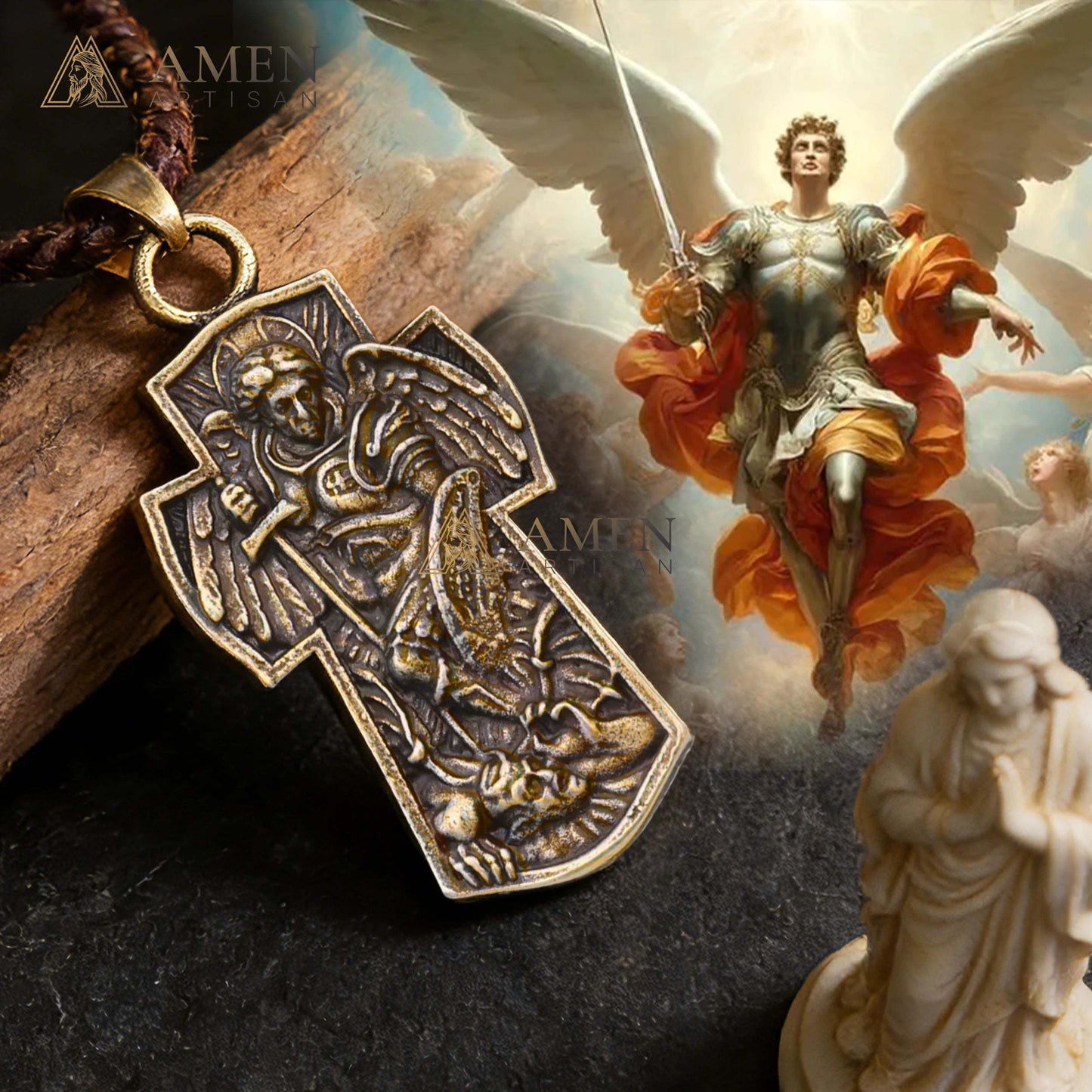 St Michael Necklace - Vintage Archangel Pendant Necklace - Amen Artisan