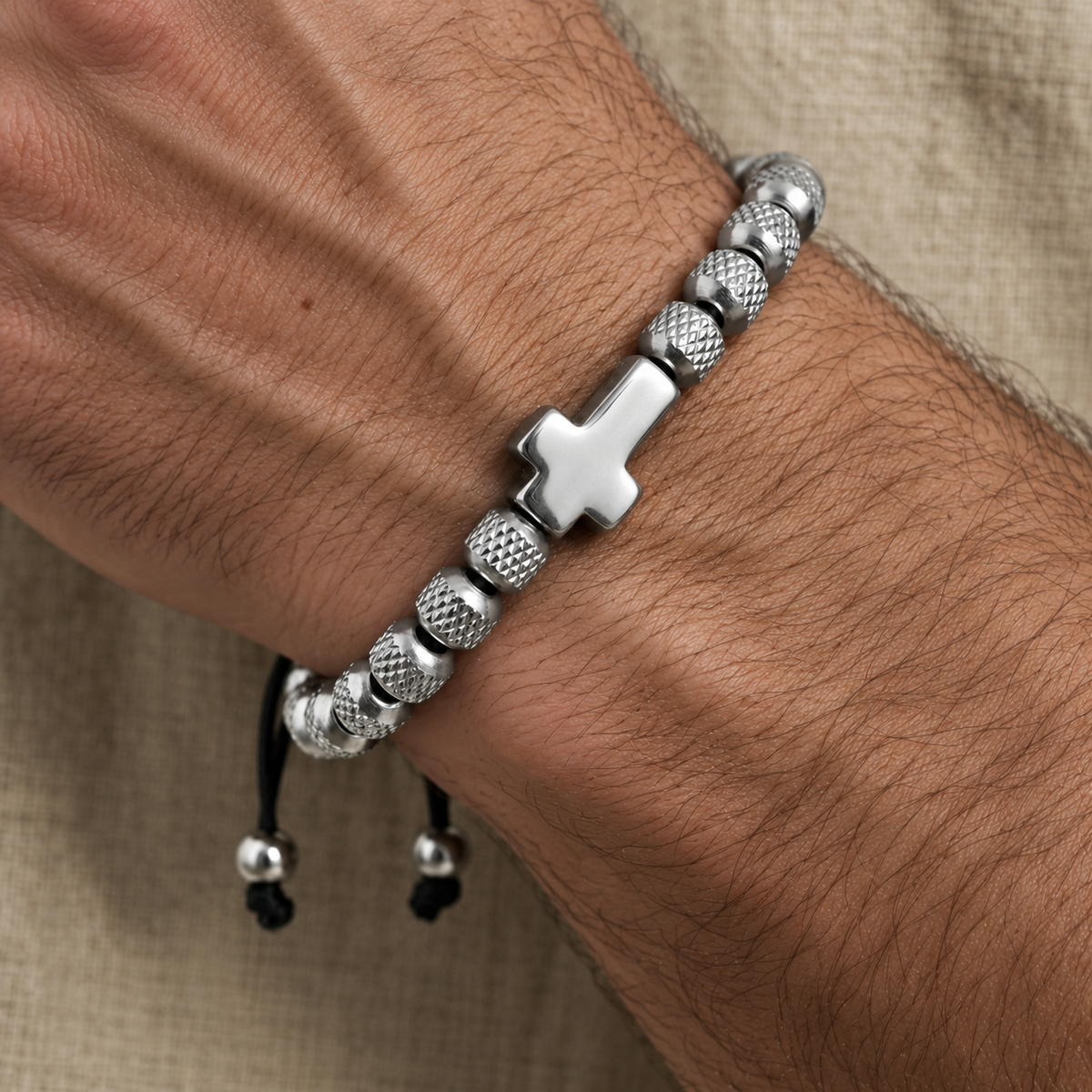 【DEAL TODAY】Adjustable Cross Bead Bracelet with Woven Cord