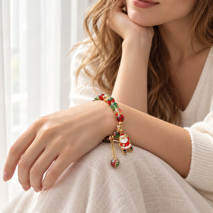 Santa Claus Christmas Glass Bead Stretch Bracelet