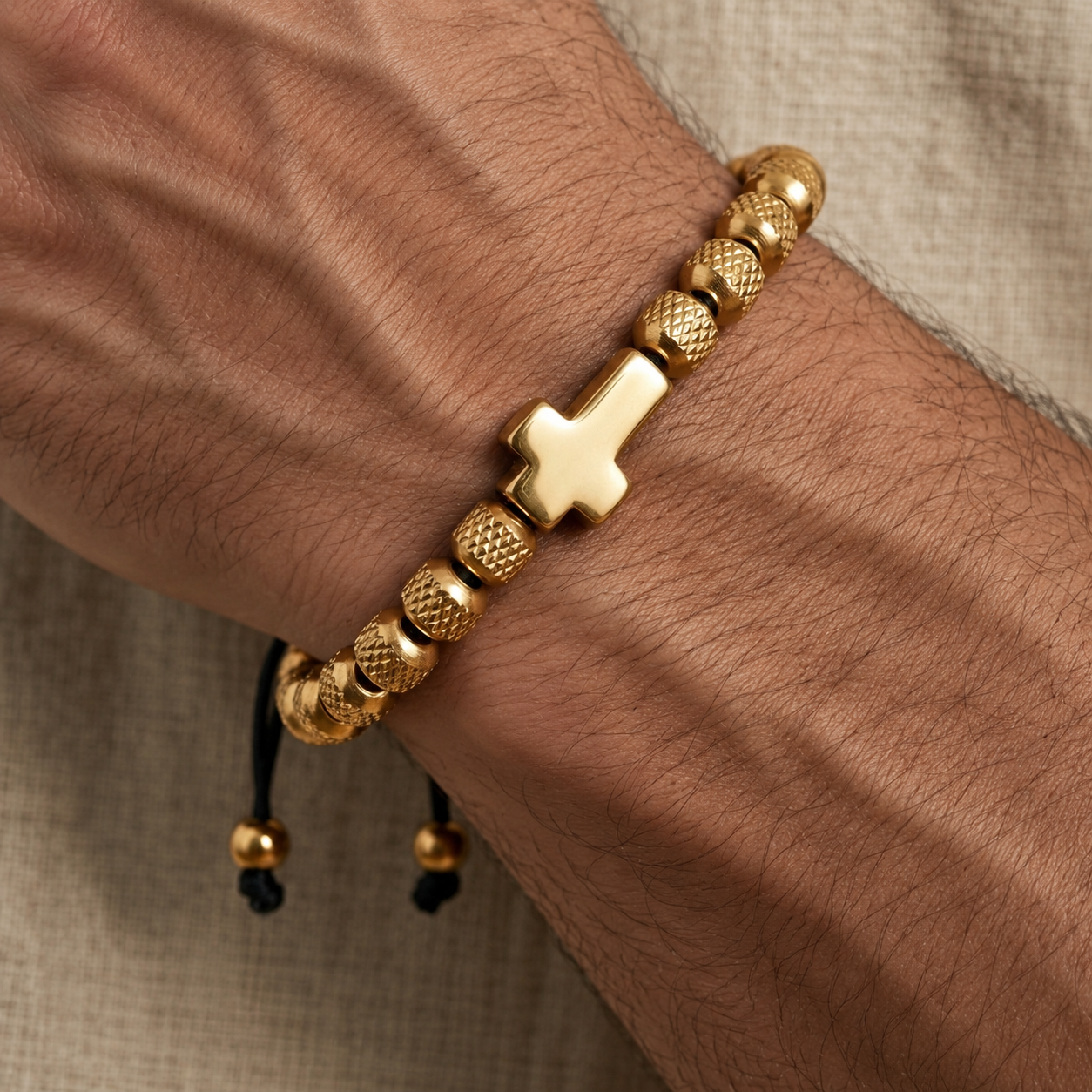 【DEAL TODAY】Adjustable Cross Bead Bracelet with Woven Cord