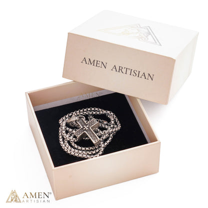 Double Layer Textured Cross Pendant Necklace Amen Artisan