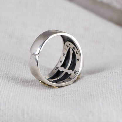 Miraculous Medal Cross Hammered 925 Silver Ring Amen Artisan