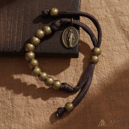Brown Braided Prayer Bracelet with Antique Bronze Beads — Blessing