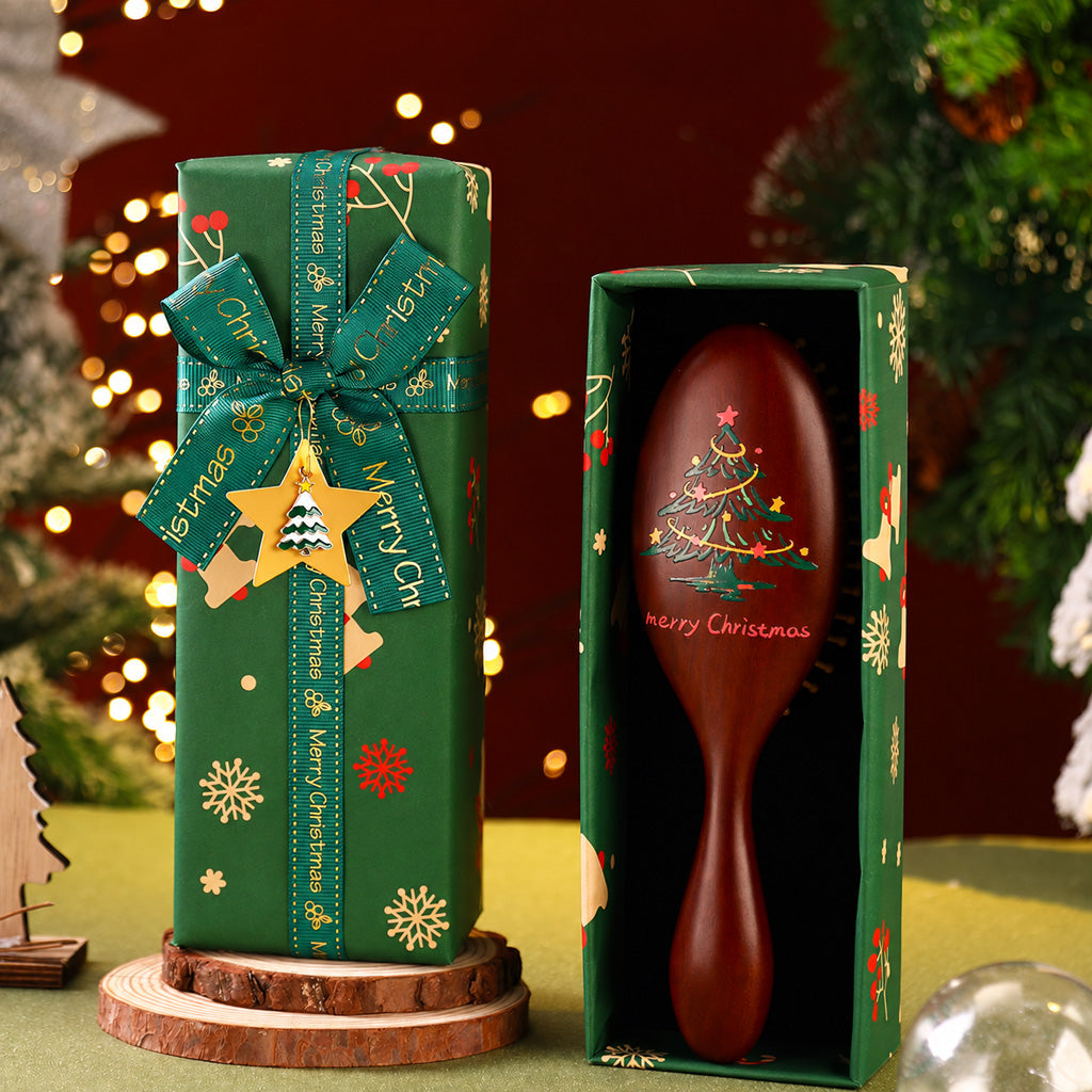 Christmas Wooden Paddle Hair Brush