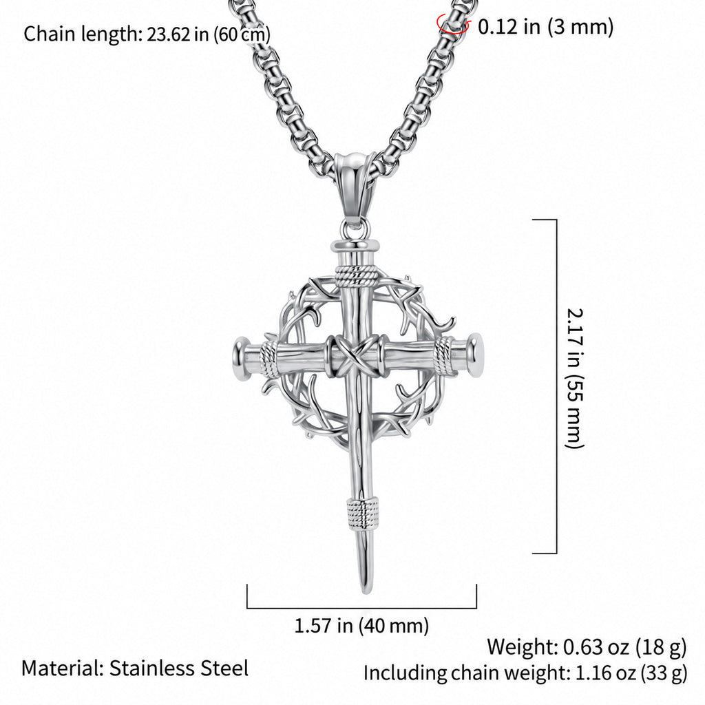 Crown of Thorns Nail Cross Necklace