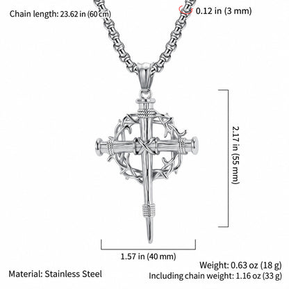 Crown of Thorns Nail Cross Necklace