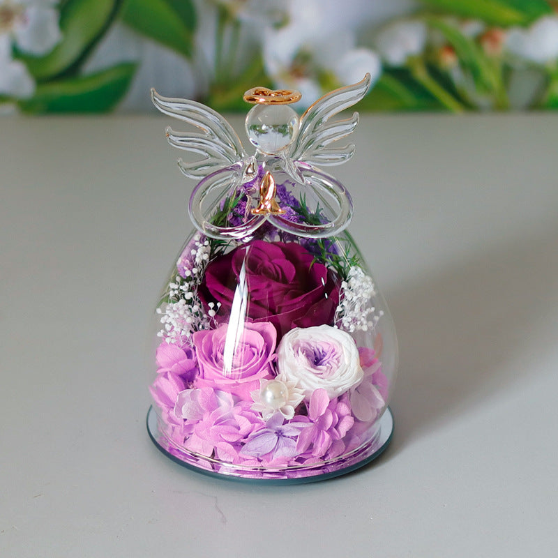Little Angel Glass Dome with Preserved Rose Amen Artisan