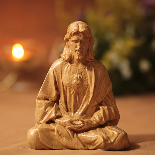 Jesus Meditation Wooden Statue — A Moment of Peace, Focus & Faith Amen Artisan