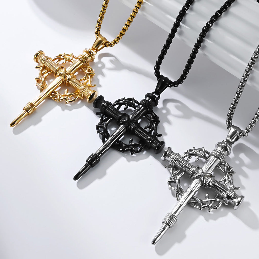 Crown of Thorns Nail Cross Necklace