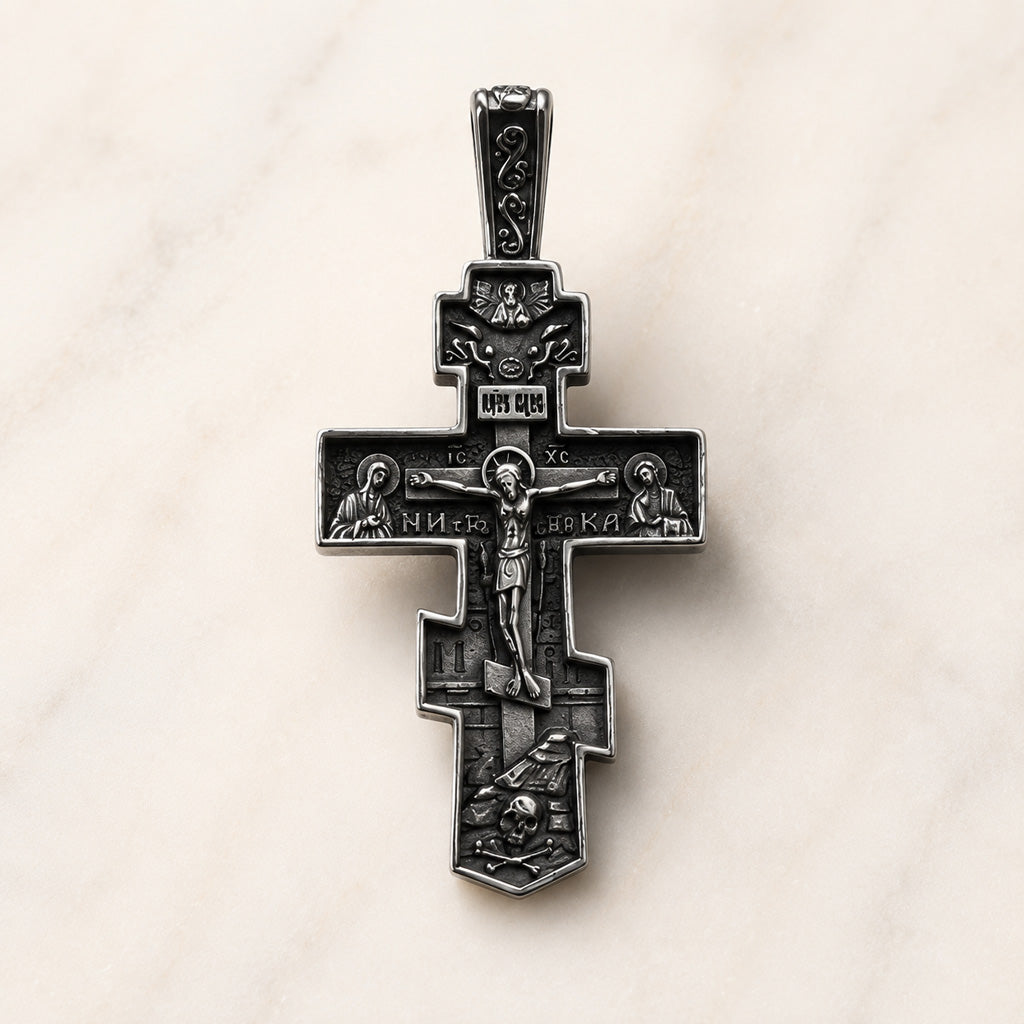 Silver-Tone Detailed Crucifix Necklace for Prayer and Everyday Faith