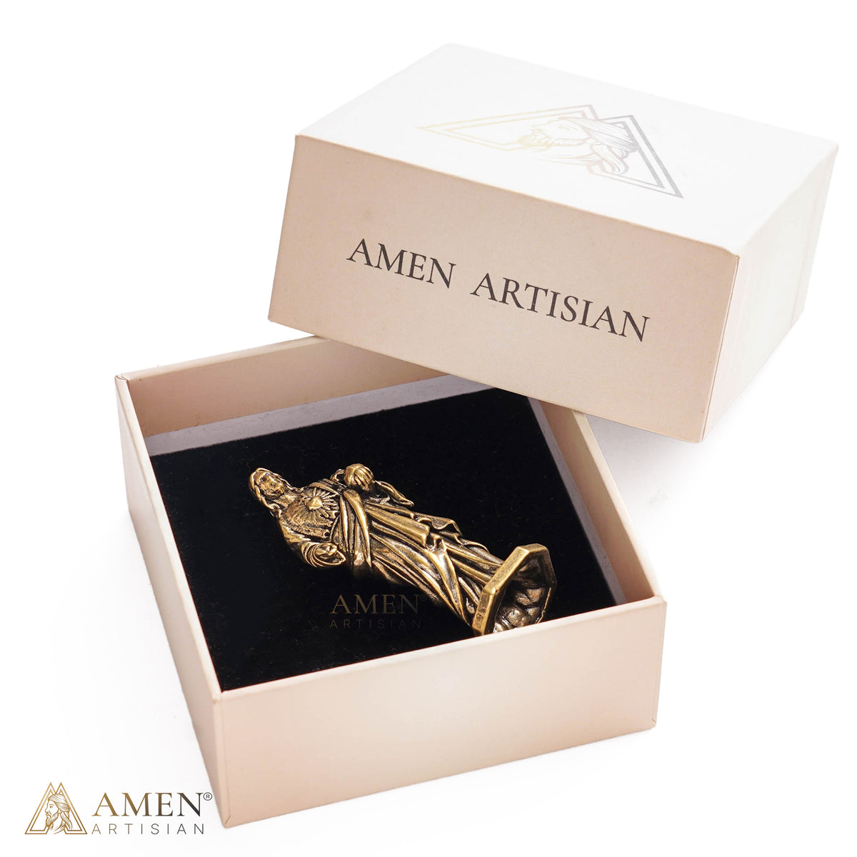 Miniature Brass Jesus & Mary Devotional Statues