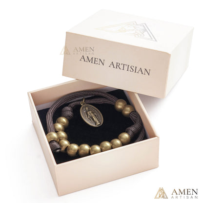 Brown Braided Prayer Bracelet with Antique Bronze Beads — Blessing