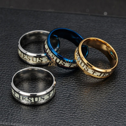 Jesus Cross Titanium Steel Luminous Ring Amen Artisan