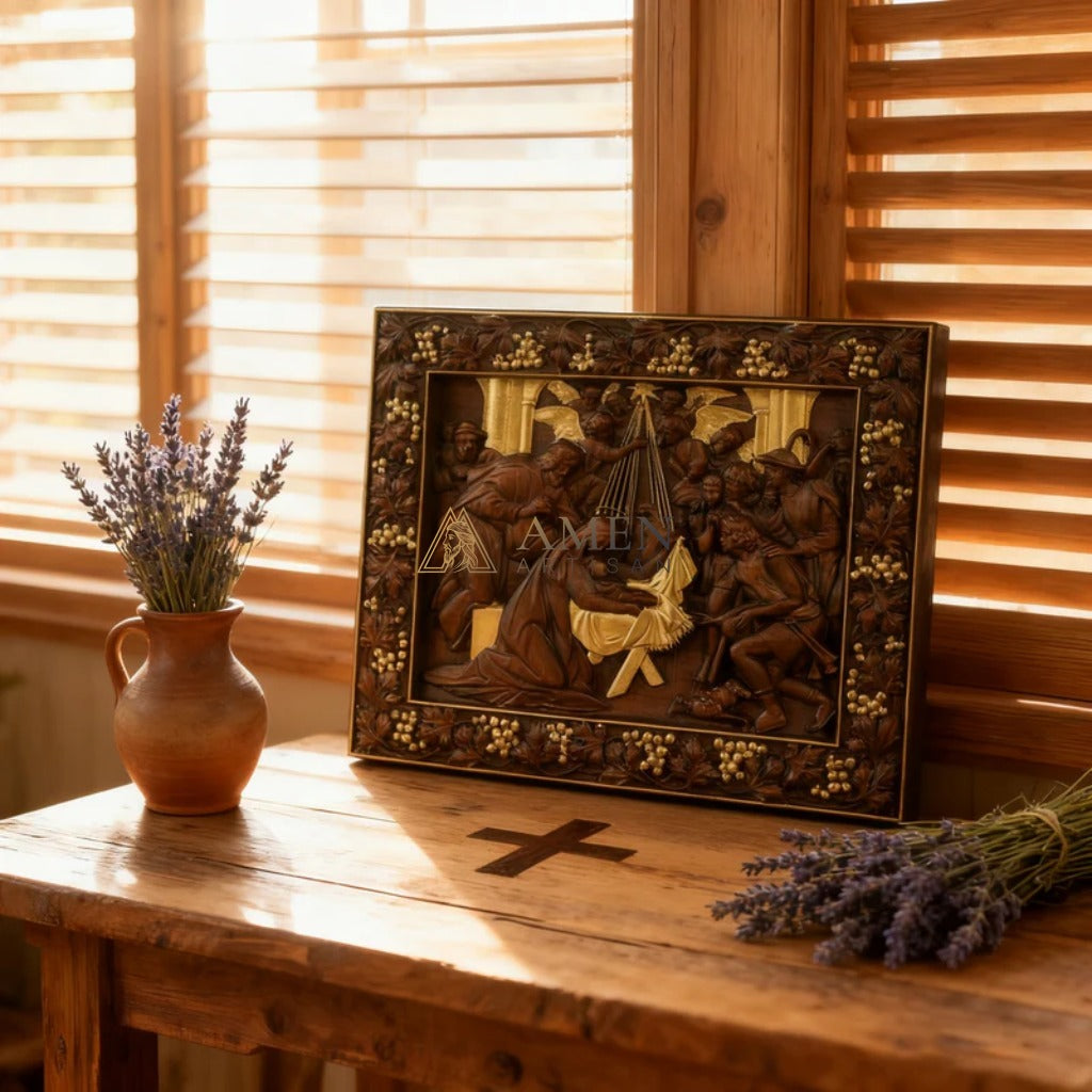 The Nativity Scene Wood Carving