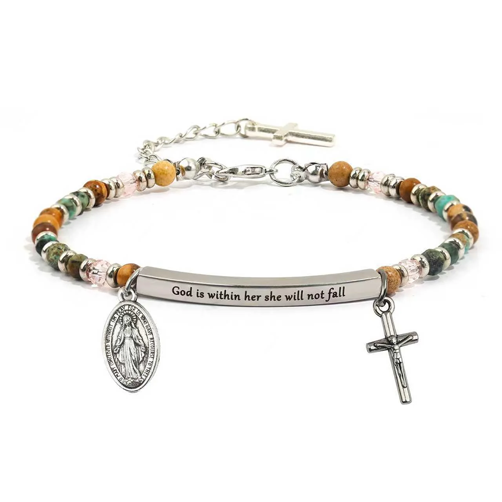 Adjustable Natural Stone Bracelet with Cross | Amen Artisan