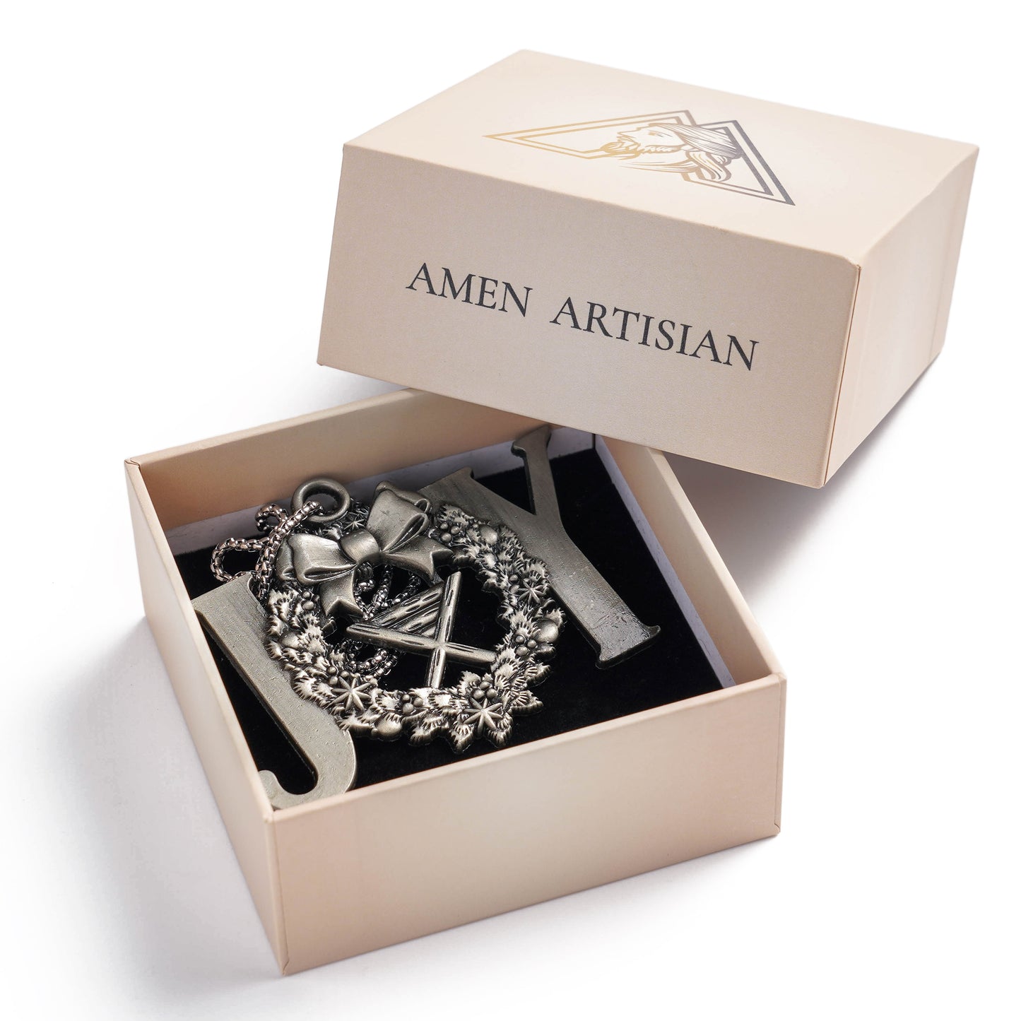 Premium Titanium Steel Nativity Ornament with Chain & Gift Box – 7 cm / 2.75"