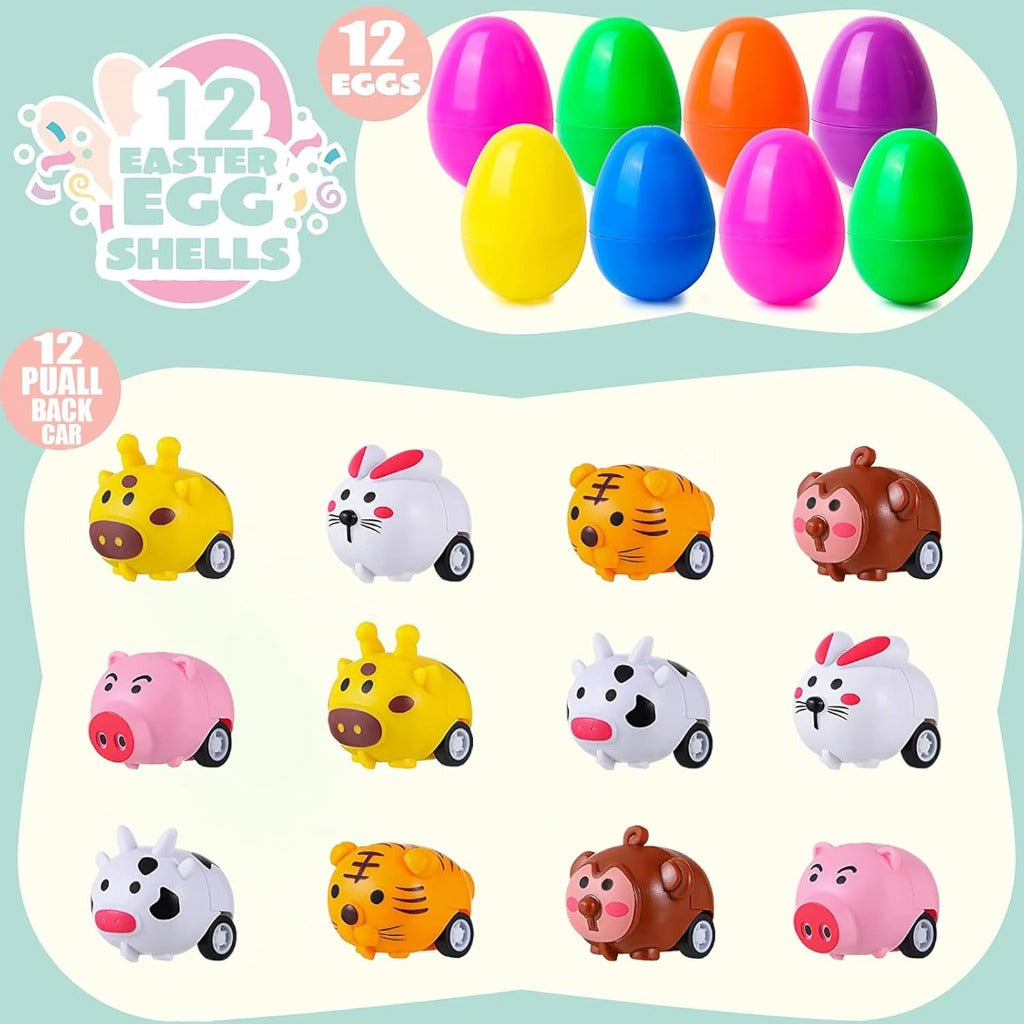 Prefilled Easter Eggs Cute Animal Pull‑Back Cars Hidden Easter Egg Set Amen Artisan