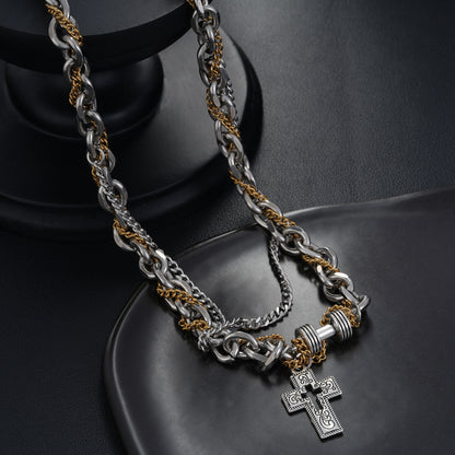 Two-Tone Mixed-Link Cross Necklace