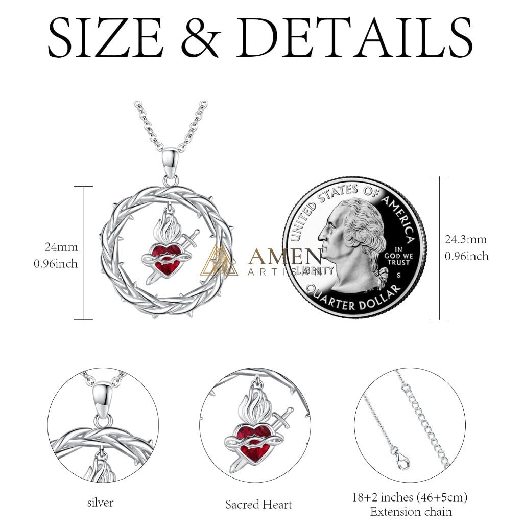 Crown of Thorns Sacred Heart Pendant Necklace Amen Artisan
