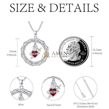 Crown of Thorns Sacred Heart Pendant Necklace Amen Artisan