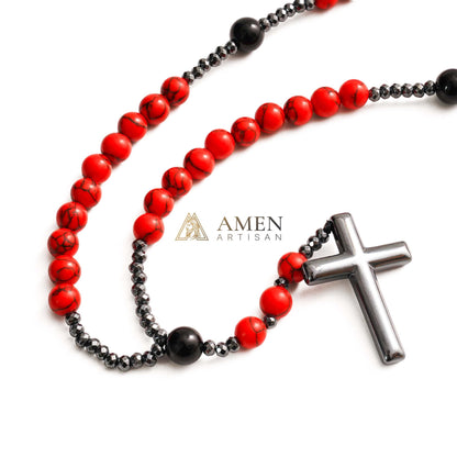 Red Turquoise Cross Rosary Amen Artisan
