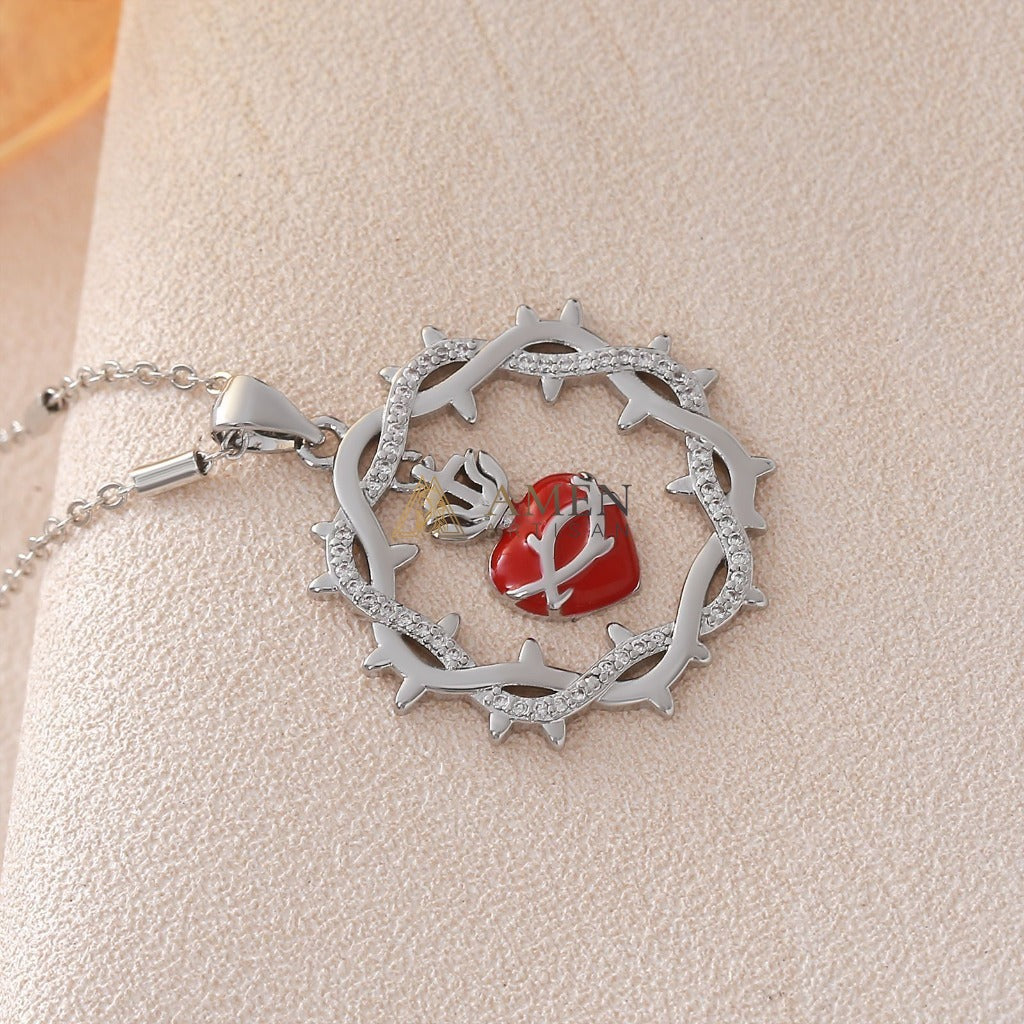 Crown of Thorns Sacred Heart Pendant Necklace Amen Artisan