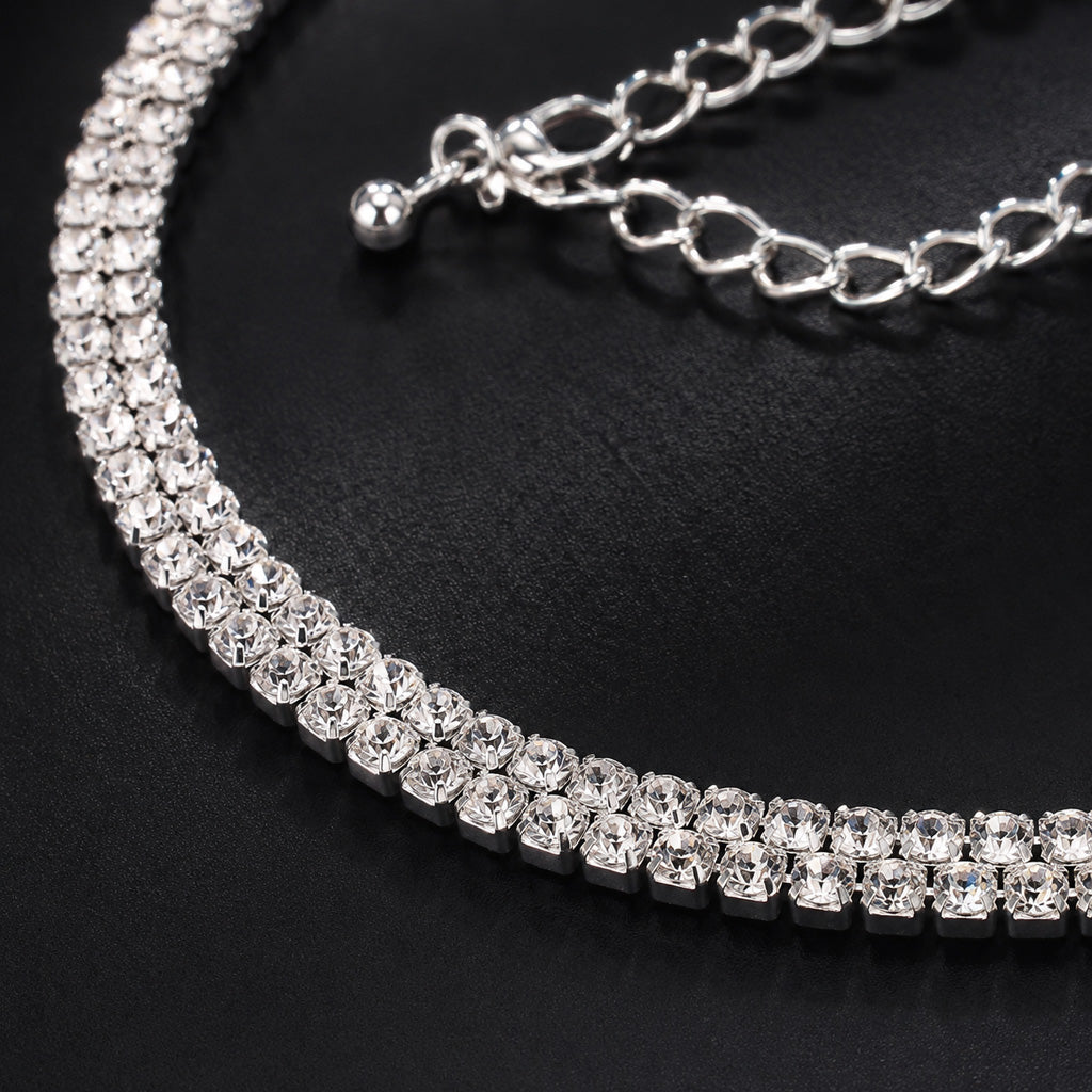 Sparkling Layered Cross Necklace with Rhinestone Details