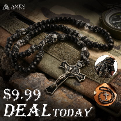 【Deal Today】Tactical Paracord Rosary — Matte Black Beads, Military-Grade Strength, Warrior’s Faith