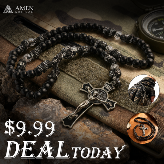 【Deal Today】Tactical Paracord Rosary — Matte Black Beads, Military-Grade Strength, Warrior’s Faith
